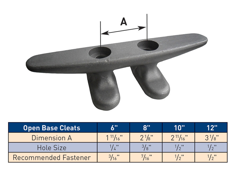 Dock Edge Aluminum Open Base Cleats - (4 sizes)