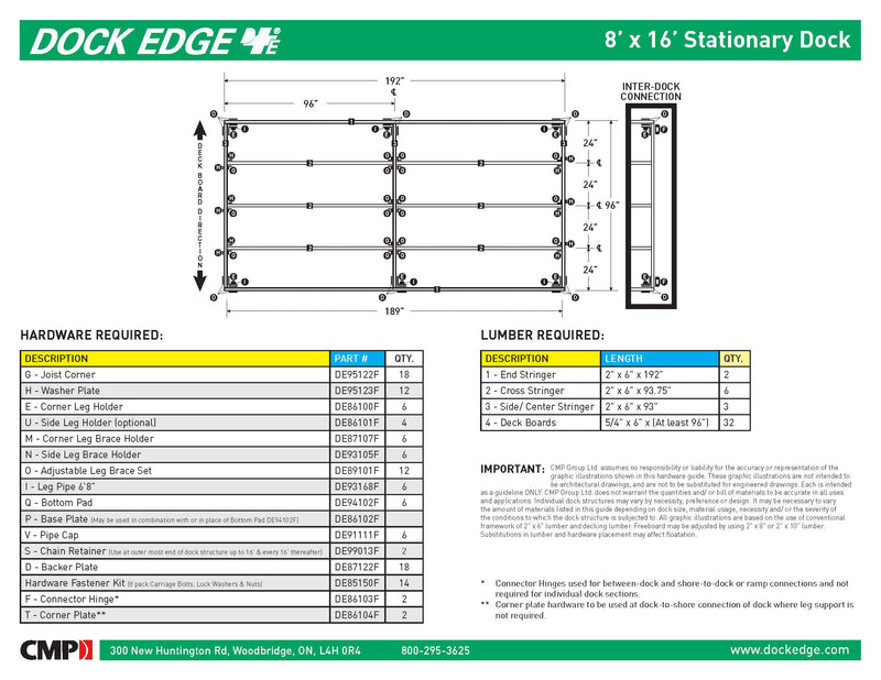 Dock Edge 8FT X 16FT Dock2Go DIY Stationary Dock Kit