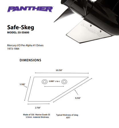 Panther Safe Skeg For Mercruiser Pre Alpha 1 Drive Safe Skeg 35SS600