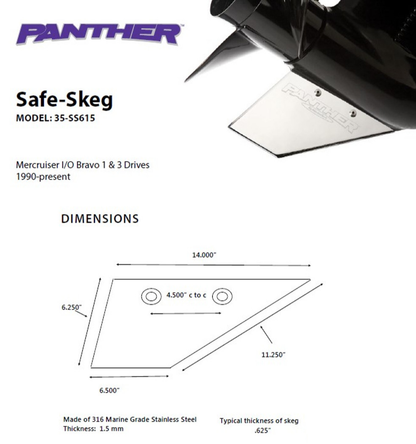 Panther Safe Skeg For Mercruiser Bravo 1 & 3 Drive Safe Skeg 35SS615