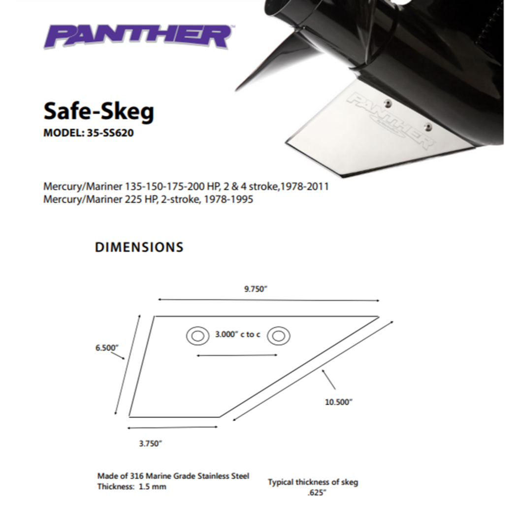 Panther Safe Skeg For Mercury 135-150-175-200 HP Safe Skeg 35SS620