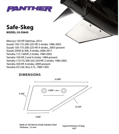 Panther Safe Skeg For Mercury, Suzuki & Yamaha 115-350 HP Safe Skeg 35SS645