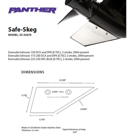 Panther Safe Skeg For Evinrude & Johnson 150-250 HP Safe Skeg 35SS670