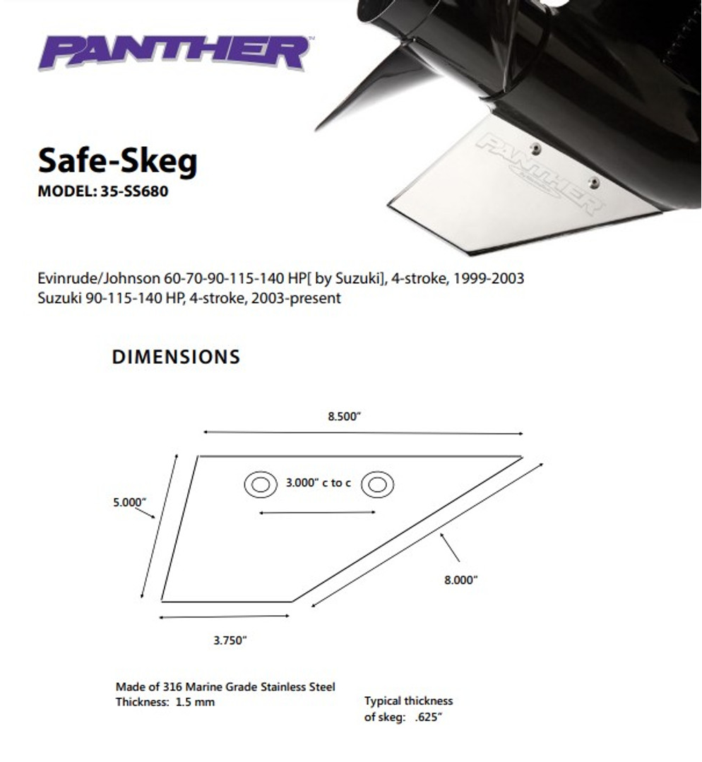 Panther Safe Skeg For Evinrude, Johnson & Suzuki 60-140 HP Safe Skeg 35SS680