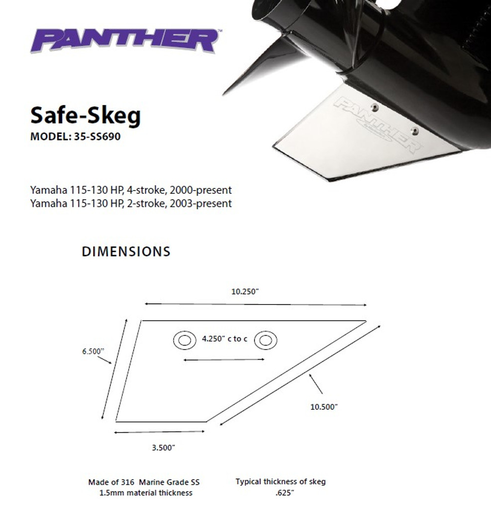 Panther Safe Skeg For Yamaha 115-130 HP Safe Skeg 35SS690