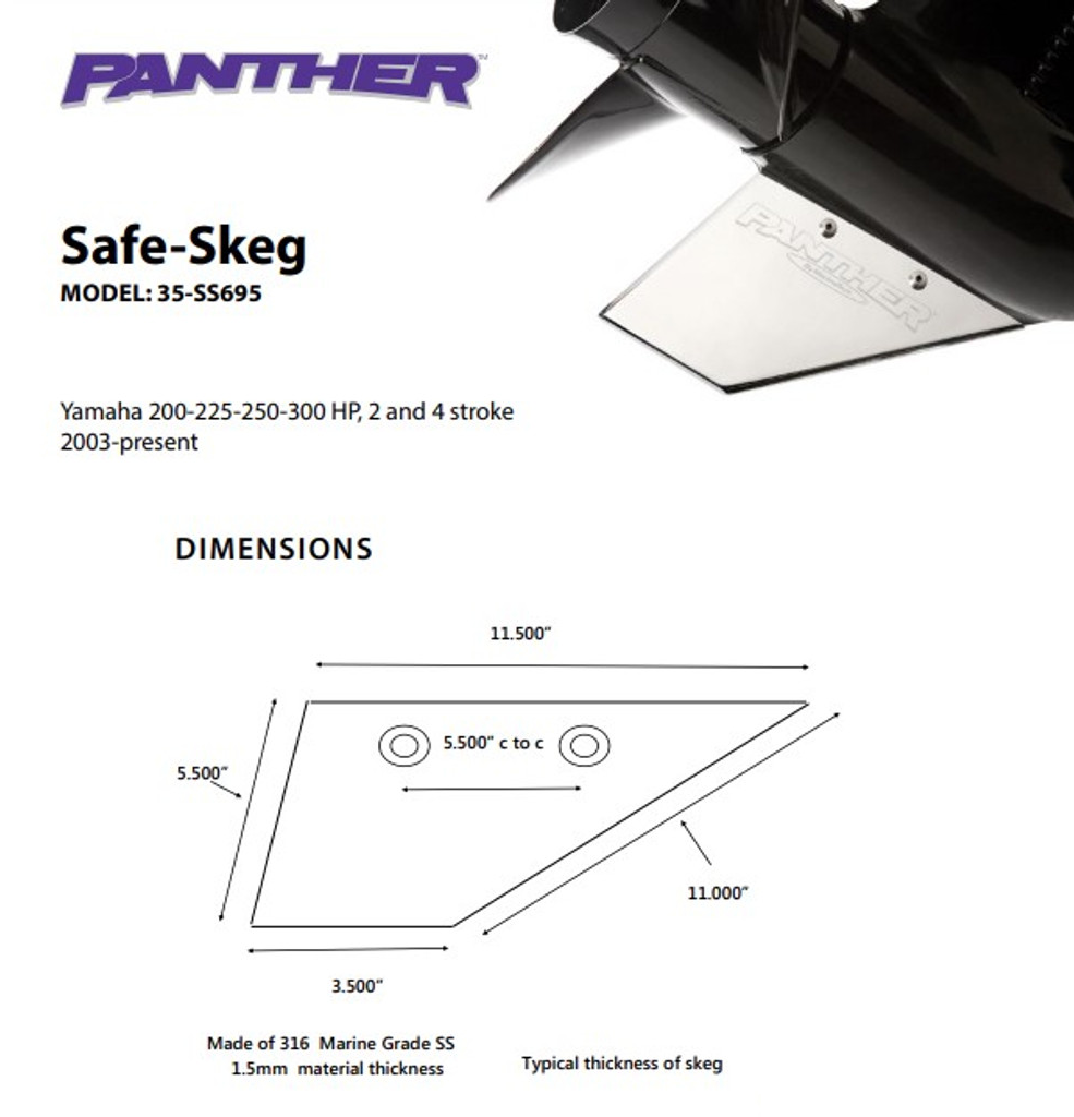 Panther Safe Skeg For Yamaha 200-225-250-300 HP Safe Skeg 35SS695