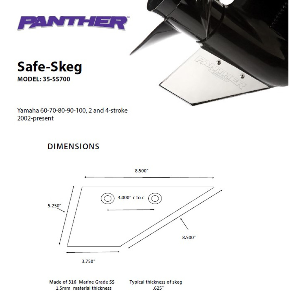 Panther Safe Skeg For Yamaha 60-70-80-90-100 HP Safe Skeg 35SS700