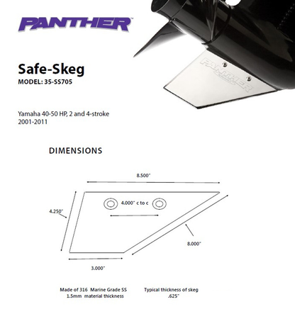 Panther Safe Skeg For Yamaha 40-50 HP Safe Skeg 35SS705