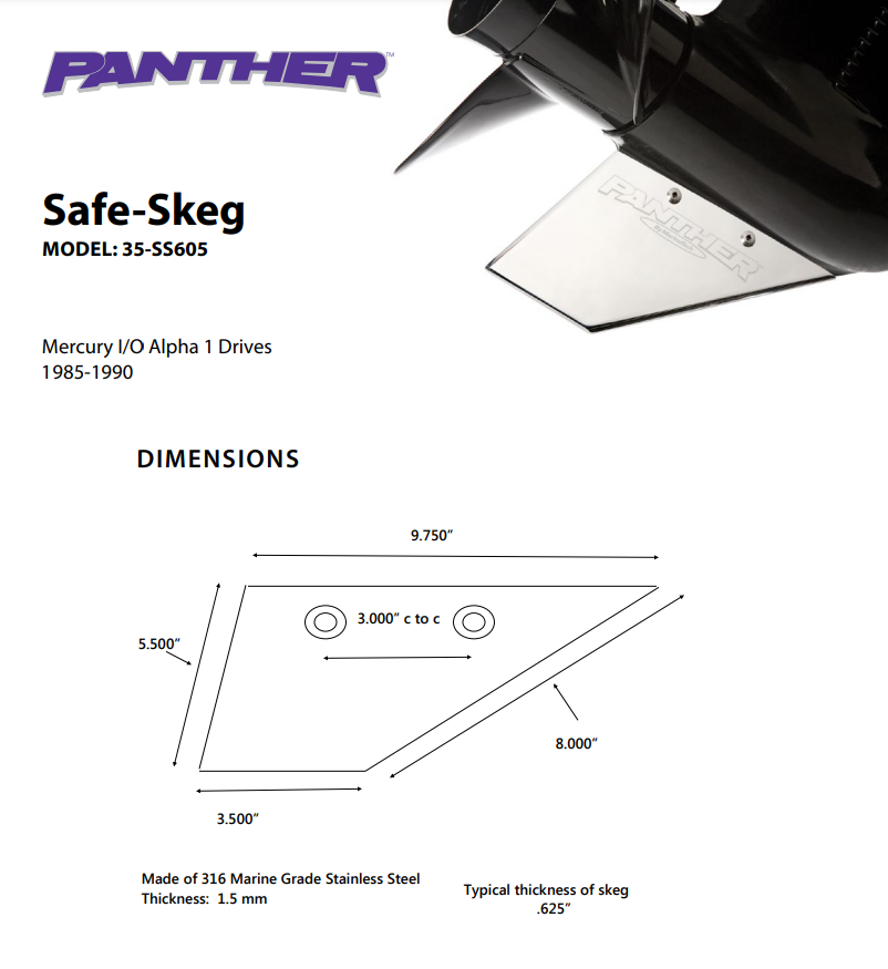 Panther Safe Skeg For Mercruiser Alpha 1 Drive Safe Skeg 35SS605