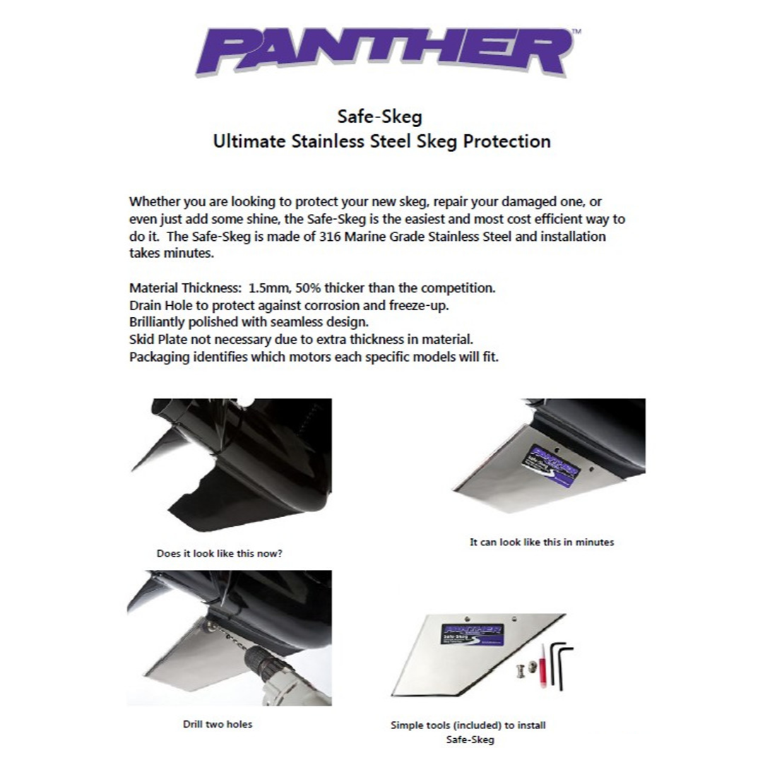 Panther Safe Skeg For Honda, Mercury, Suzuki, Tohatsu & Yamaha 35-90 HP Safe Skeg 35SS650