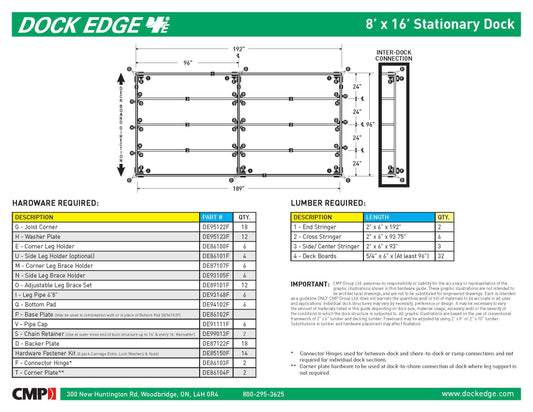 Dock Edge 8FT X 16FT Dock2Go DIY Stationary Dock Kit